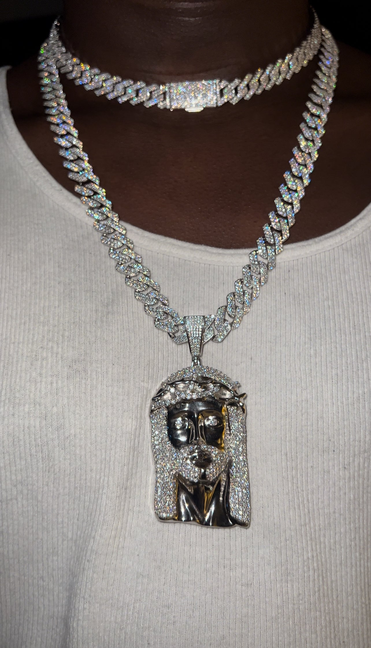 12mm 24in. 14k White Gold Vermeil VVS Cuban Chain