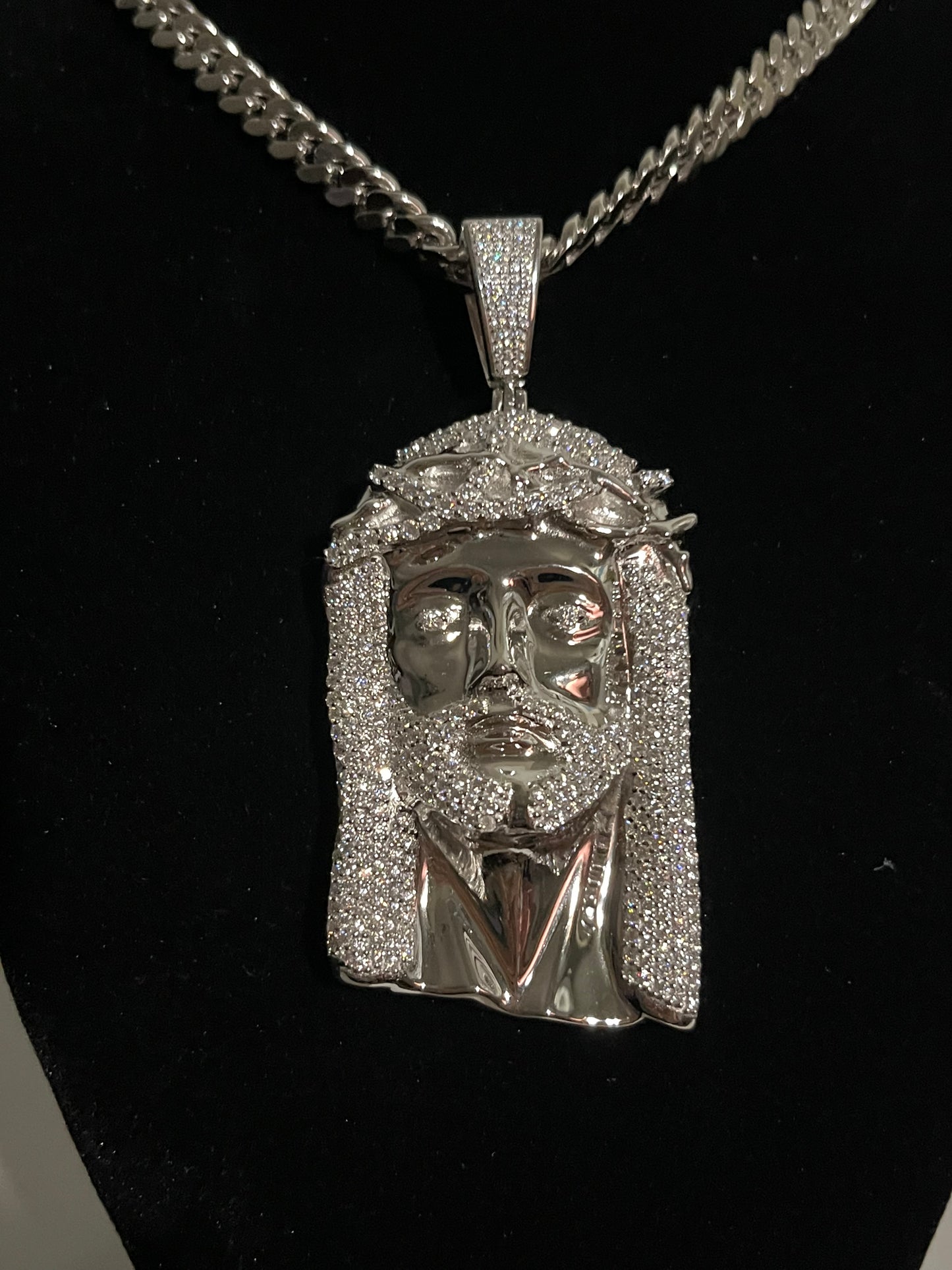 14K White Gold Vermeil VVS Jesus Pendant