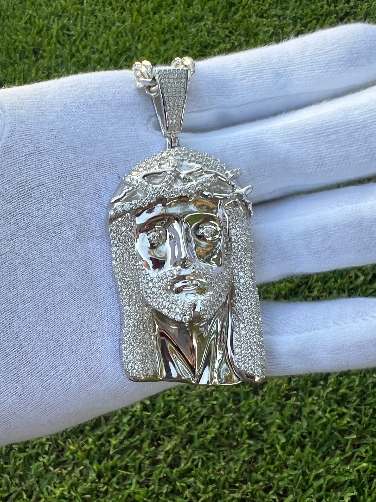 14K White Gold Vermeil VVS Jesus Pendant