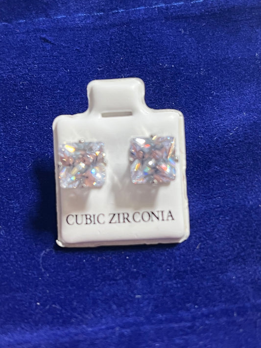 Stainless Steel CZ Square Earrings