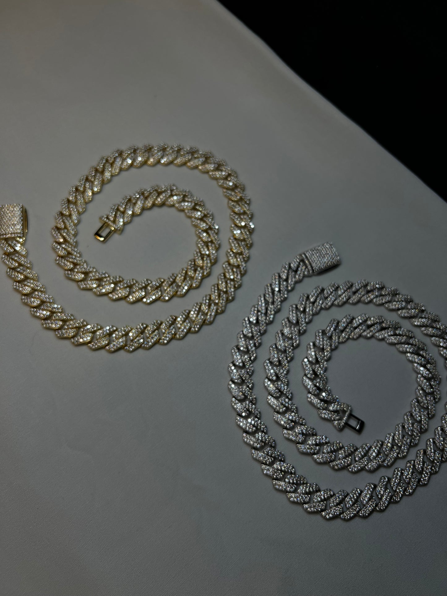 12mm 16in. 14k White Gold Vermeil VVS Cuban Chain