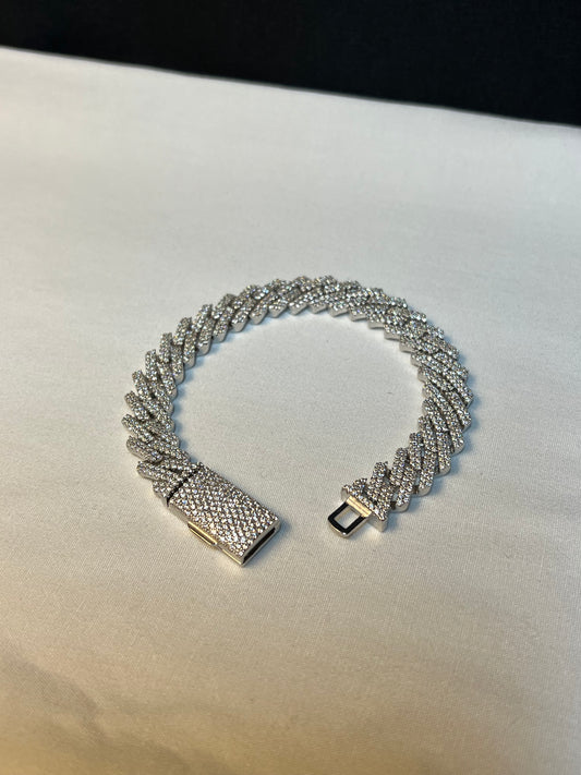 12mm 8inch 14k White Gold 925 Silver VVS Cuban Bracelet