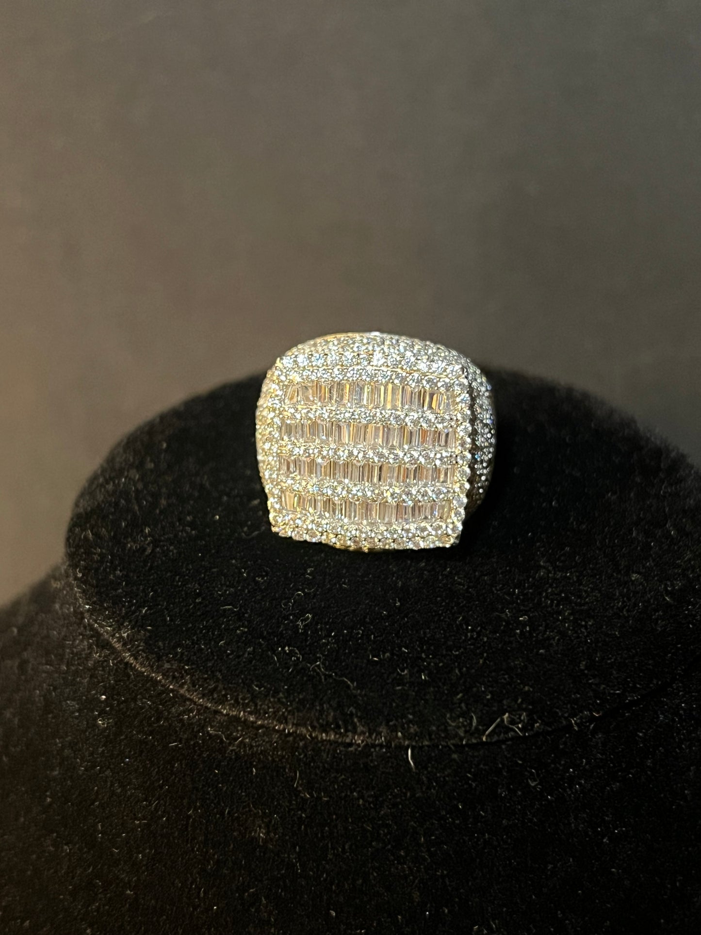 14k White Gold Vermeil Iced Emerald Cut Ring