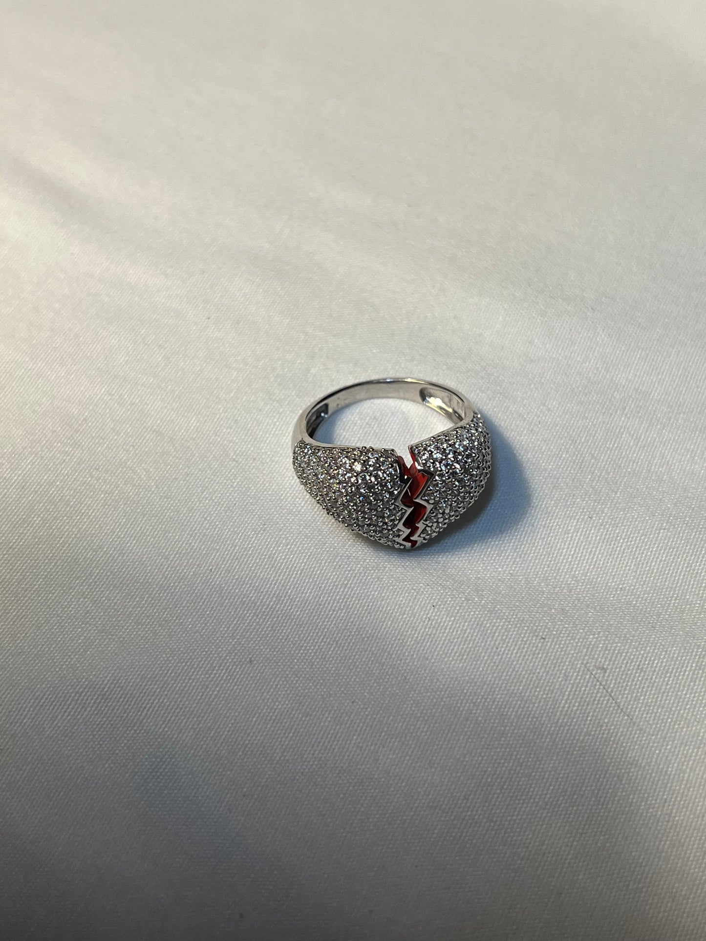 14k White Gold Vermeil Iced Heartbreak Ring